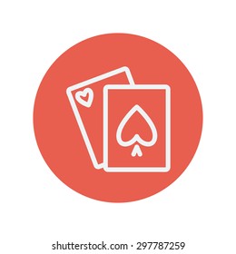 Playing cards thin line icon for web and mobile minimalistic flat design. Vector white icon inside the red circle