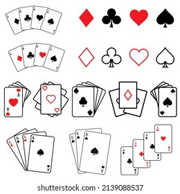 Playing cards vector icon set. poker illustration sign collection. casino symbol. gambling logo.