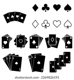 Kartenspielen, Vektorsymbol-Set. Sammlung von Pokerillustrationszeichen. Casinosymbol. Glücksspiel-Logo.