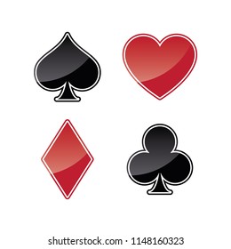 Playing cards vector icons, heart, diamond, pike and clover, casino symbols