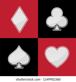 Playing cards vector icons, heart, diamond, pike and clover, casino symbols
