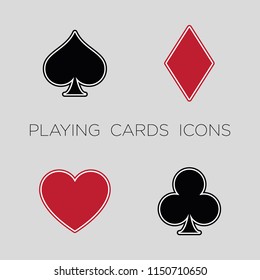 Playing cards vector icons, heart, diamond, pike and clover, casino symbols