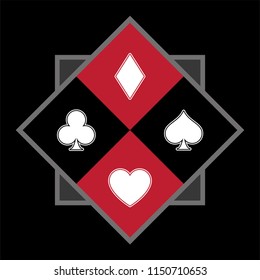 Playing cards vector icons, heart, diamond, pike and clover, casino symbols