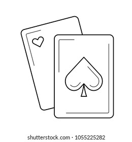 Icono de línea vectorial de tarjetas de reproducción aislado en fondo blanco. Icono de línea de tarjetas de juego para infografía, sitio web o aplicación. Icono diseñado en un sistema de cuadrícula.