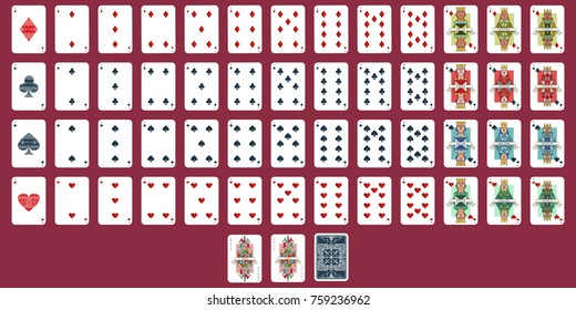 Playing cards vector set. Full deck for poker isolated on background.