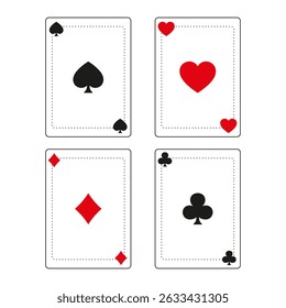 Playing cards vector sketch icon isolated on white background. Hand drawn vector illustration. Hearts, spades, diamonds, clubs cards sign. Playing card suits set. Poker or casino, gambling concept.