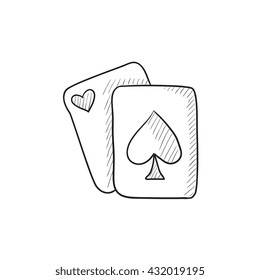 Playing cards vector sketch icon isolated on background. Hand drawn Playing cards icon. Playing cards sketch icon for infographic, website or app.