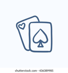 Playing cards vector sketch icon isolated on background. Hand drawn Playing cards icon. Playing cards sketch icon for infographic, website or app.