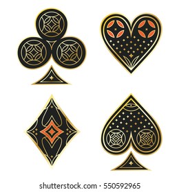 Playing Cards Vintage Gold Symbols Set  isolated on white background