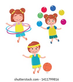 Playing cartoon kids cute kids set vector illustration