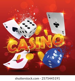 Playing Casino Game, with Card and token, vector Background.