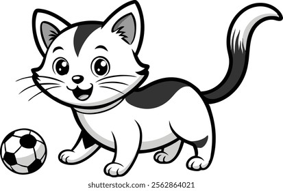 A playing cat black and white coloring book page for kids vector illustration