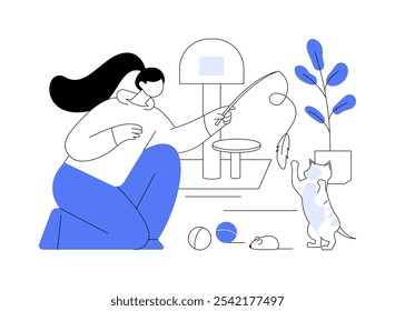 Playing with a cat isolated cartoon vector illustrations. Beautiful girl with her cute cat, playing with a pet, real friendship, home routine, daily chores, leisure time vector cartoon.