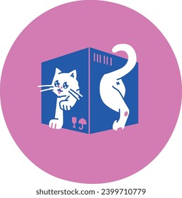 Playing cat in paper box flat illustration for error pages or placeholders
