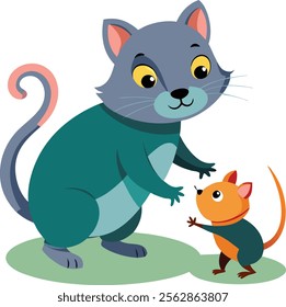 A playing cat with rat vector illustration