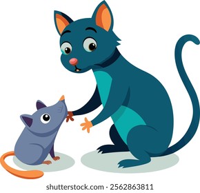 A playing cat with rat vector illustration