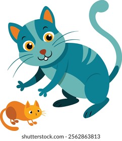 A playing cat with rat vector illustration