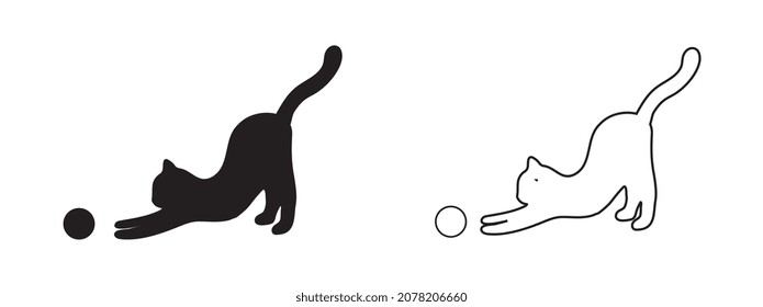 Playing cat silhouette vector isolated on white background.
