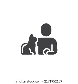 Playing with cat vector icon. filled flat sign for mobile concept and web design. Man and cat glyph icon. Symbol, logo illustration. Vector graphics