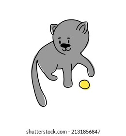 Playing cat. Vector illustration. pet playing with a yellow ball. for posters, banners, pet stores and t-shirts