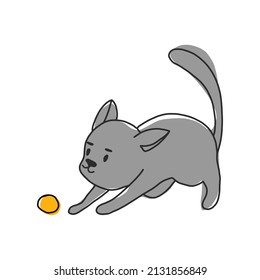 Playing cat. Vector illustration. pet playing with a yellow ball. for posters, banners, pet stores and t-shirts