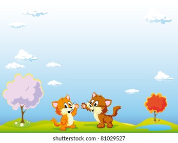 playing cats on green grass