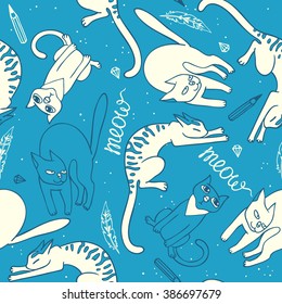 playing cats. seamless pattern