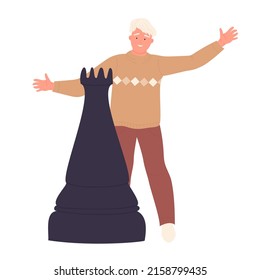 Playing chess game hobby. Logical and intellectual activity, strategic thinking vector illustration