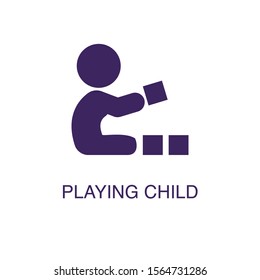 Playing child element in flat simple style on white background. Playing child icon, with text name concept template