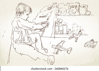 playing child fast hand drawn vector sketch