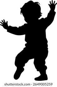 Playing Child Silhouette Vector Black Kid Clipart on White Background