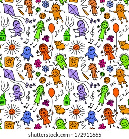 Playing children colorful seamless pattern. 