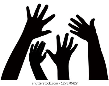 playing children hands silhouette, vector