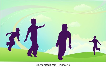 playing children on meadow vector