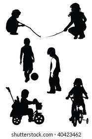 Playing Children Silhouettes on the white background