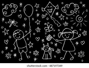 Playing children. Sketchy style.