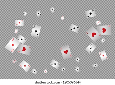 Playing Chips and Bitcoins falling on transparent background. Vector illustration