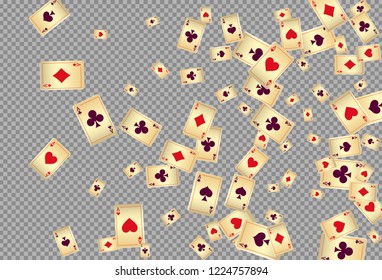 Playing Chips and Bitcoins falling on transparent background. Vector illustration