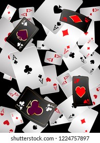 Playing Chips and Bitcoins falling on transparent background. Vector illustration