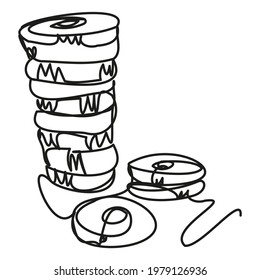 Playing chips for a casino on a white background. Vector illustration of poker on a white background. The contour of the chips in one line. 