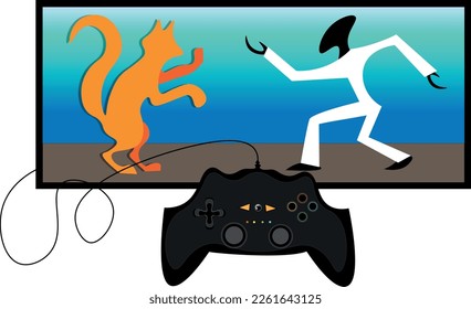 Playing computer games with a friend using a joystick. The best computer game fights and battles.