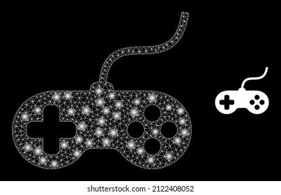 Playing console icon and constellation net mesh playing console model with glossy light spots. Illuminated constellation is done using playing console vector icon and triangulated mesh.