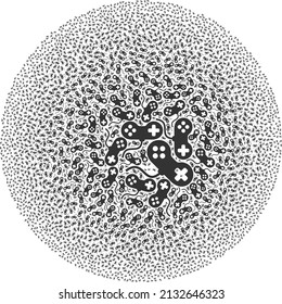 Playing console symbols are organized into bubble collection. Playing console icon bubble composition. Abstraction spheric cluster collage is organized from playing console symbols.