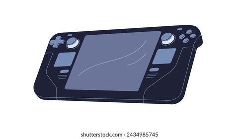 Playing console, video game controller. Videogame gadget, gamers device with screen and buttons. Modern joypad accessory, gamepad. Flat graphic vector illustration isolated on white background