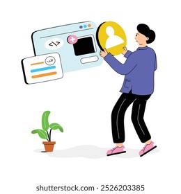 Playing cricket, showing skill and teamwork on the field, cricketer flat illustration