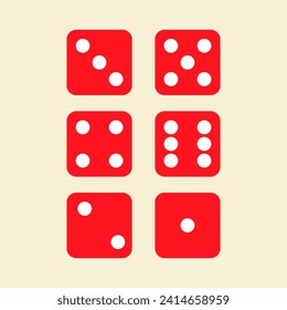 Playing cubes in red color in all sides. Playing cubes in a simple modern style