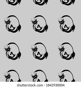 Playing curving cats. Endless pattern. Vector.