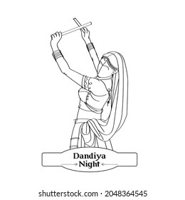 playing dandiya in navratri vector line drawing illustration
