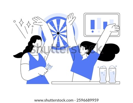 Playing darts isolated cartoon vector illustrations. Group of cheerful friends having fun in pub, people play darts and drink craft beer, eating out in bar, precise shot vector cartoon.