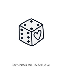 Jugando a los dados con el corazón. Signo del icono del logotipo de Doodle